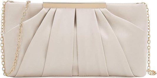 Clutch Evening Bag Elegant Pleated Satin Formal Handbag Simple Classy Purse for Women